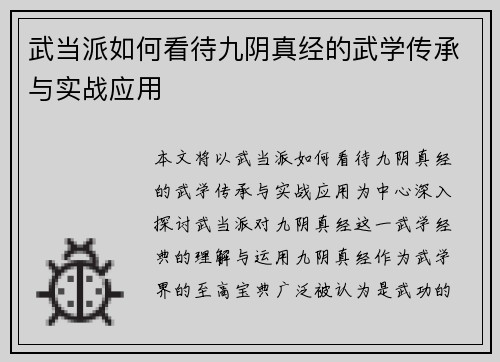 武当派如何看待九阴真经的武学传承与实战应用